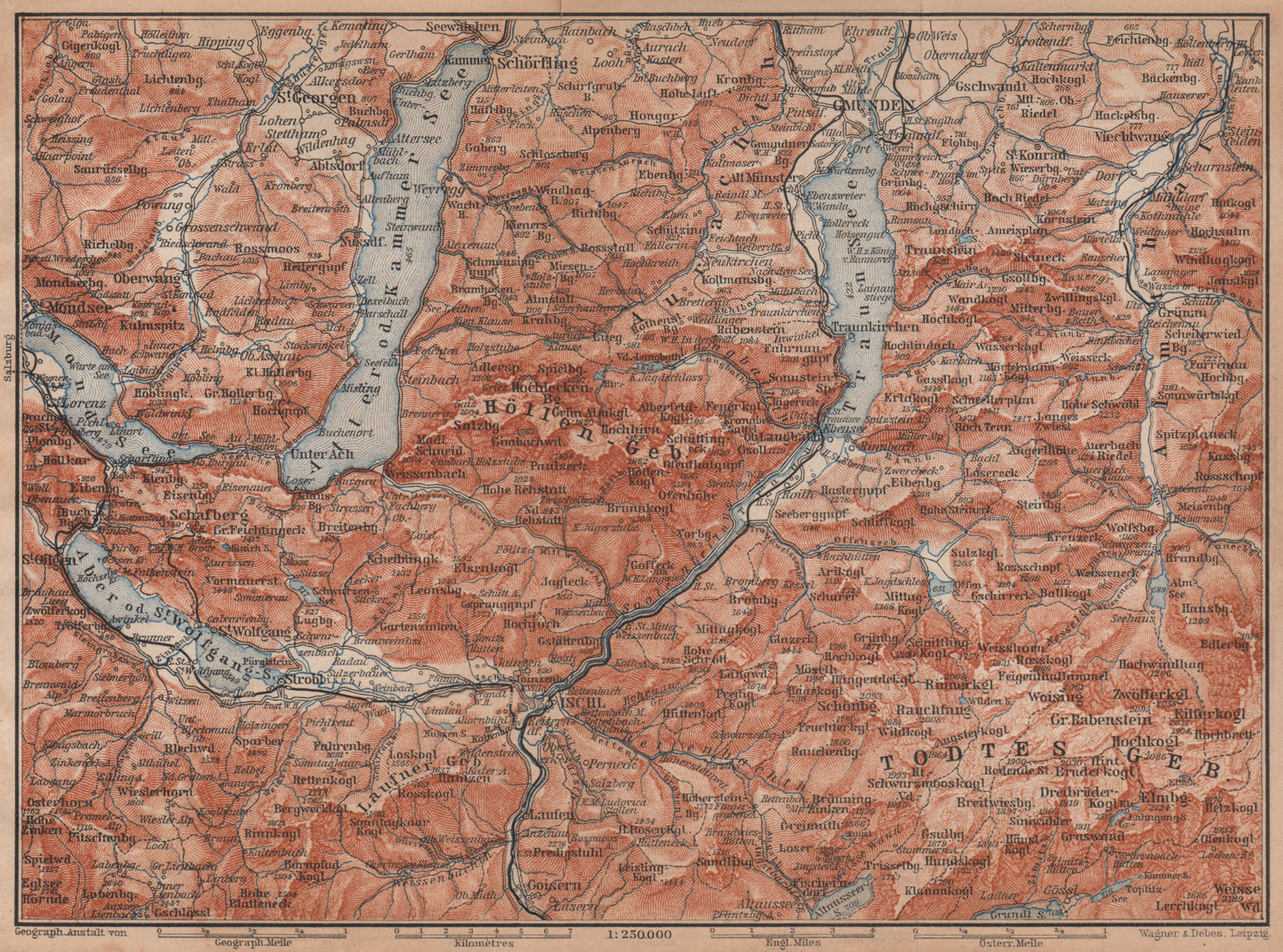 NORTH SALZKAMMERGUT. Gmunden Ischl Hallstatt. Altmunster Ebensee karte 1905 map